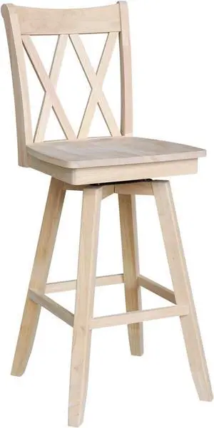 International Concepts Double X Back Barheight Swivel Seat Bar Height Stool, 30, Unfinished