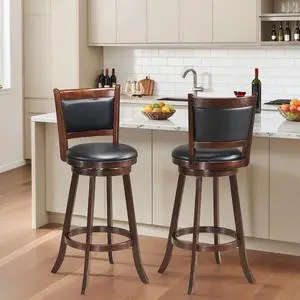 ERGOMASTER 29 Swivel Bar Stools with Back, Rubber Wood, Brown, Set of 2