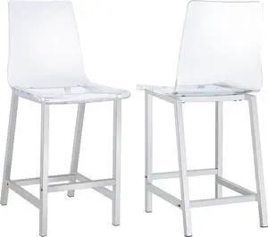 Coaster Home Furnishings - Juelia - Acrylic Counter Stools (Set of 2) - Clear Seat, Footrest - Kitchen & Dining - 24-Inch - Chrome - 100265