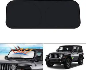 KUST Windshield Sun Shade for 2018-2021 2022 2023 Jeep Wrangler JL & 2/4 Door 4XE &2020-2023 Jeep Gladiator JT Front Window Accessories Sun Shade Sun Protector Foldable Block Sun UV Rays