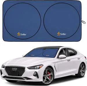 EcoNour Car Windshield Sun Shade | Premium 300T Polyester Automotive Heat Shield | Sunshade for Car Windshield, Front Window Sun Shade, UV Glare Protection | Fits Sedans, Mini SUVs, Hatchbacks (64x32)