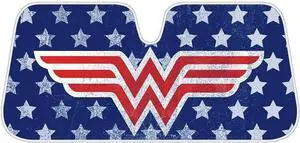Wonder Woman Red Logo DC Comics Official Licensed Front Windshield Sun Shade-Accordion Folding Auto Sunshade for Car Truck SUV-Blocks UV Rays Sun Visor Protector-Keep Your Vehicle Cool- 58 x 27 Inch