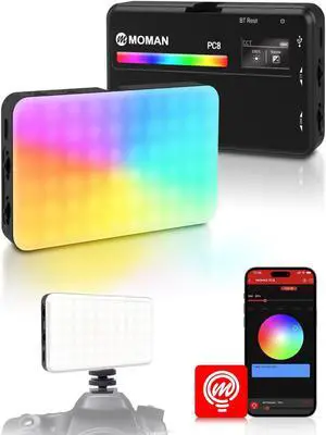 Moman LED Camera Light, RGB Video Lights for Photography, App Wireless Control, 2500-9000K, CRI 95+, Long Battery Life, Portable Lighting Panel with Cold Shoe, Fits for GoPro Sony Canon Moman LED Camera Light, RGB Video Lights for Photography, App Wireless Control, 2500-9000K, CRI 95+, Long Battery Life, Portable Lighting Panel with Cold Shoe, Fits for GoPro Sony Canon