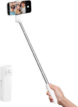 Selfie Stick for iPhone, Extended Portable Selfie Stick, Wireless Remote, Adujustable, Compact Phone Holder for Photograph, Video Recording, Streaming (White) Selfie Stick for iPhone, Extended Portable Selfie Stick, Wireless Remote, Adujustable, Compact Phone Holder for Photograph, Video Recording, Streaming (White)