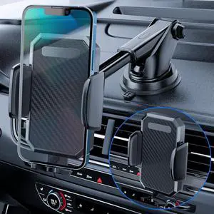 3-in-1 Car Phone Holder, [ Off-Road Level Suction Cup & Clip] Universal Cell Phone Holder Mount Dashboard Windshield Vent One-Hand Operation Holder Compatible with All Smartphones and Cars