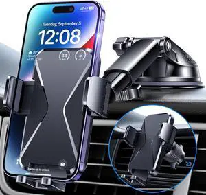 Car Phone Holder Mount, [Military-Grade Suction & Super Sturdy Base] 3 in 1 Universal Cell Phone Holder Car Dashboard Windshield Air Vent Hands Free Car Mount for iPhone Android