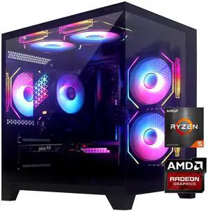 YLZKIX Gaming PC,AMD Ryzen 5 5600X 3.7GHz(up to 4.6GHz), Radeon RX 6600 8GB Desktop Computer, 1TB NVMe SSD, 16GB DDR4 3200MHz, ,550W PSU,USB WIFI6&Bluetooth Windows 11 Home & AI Powered Gamer PC