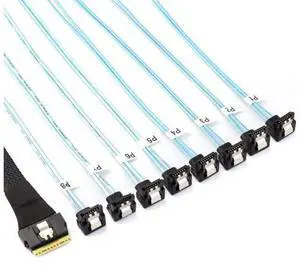 VoltSync PCIe Slimline SAS SFF-8654 8i to 8* SATA 90 Degree Server Cable \u2013 24Gbps High Speed 32AWG 8 Channel Hard Drive Data Transfer Cord (0.8M) VoltSync PCIe Slimline SAS SFF-8654 8i to 8* SATA 90 Degree Server Cable \u2013 24Gbps High Speed 32AWG 8 Channel Hard Drive Data Transfer Cord (0.8M)