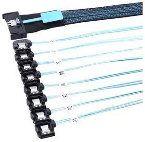 VoltSync MCIO PCIe Slimline SFF-8654 8i to 8* SATA 7P Left Angle Female Hard Drive Converter Cable 32AWG High Speed Server Internal Harness (0.5M) VoltSync MCIO PCIe Slimline SFF-8654 8i to 8* SATA 7P Left Angle Female Hard Drive Converter Cable 32AWG High Speed Server Internal Harness (0.5M)