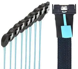 VoltSync MCIO PCIe Slimline SFF-8654 8i to 8* SATA 7P Right Angle Hard Drive Converter Cable 32AWG 85m High Speed Internal Harness (1m/39.37in) VoltSync MCIO PCIe Slimline SFF-8654 8i to 8* SATA 7P Right Angle Hard Drive Converter Cable 32AWG 85m High Speed Internal Harness (1m/39.37in)