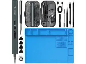 VoltSync 155 in 1 Mini Electric Screwdriver Set Black And Soldering Mat Electronics Repair Mat VoltSync 155 in 1 Mini Electric Screwdriver Set Black And Soldering Mat Electronics Repair Mat