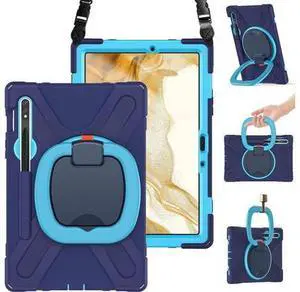 VoltSync Case for Sam-sung Galaxy Tab S9/S8/S7 11 Inch 2023 SM-X710/700/T870, Heavy Duty Shockproof Silicone Case with S Pen Holder, Rotating Handle Grip, Carrying Strap, Kickstand for Kids, Navy Blue VoltSync Case for Sam-sung Galaxy Tab S9/S8/S7 11 Inch 2023 SM-X710/700/T870, Heavy Duty Shockproof Silicone Case with S Pen Holder, Rotating Handle Grip, Carrying Strap, Kickstand for Kids, Navy Blue