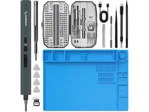 VoltSync 155 in 1 Mini Electric Screwdriver Set Grey And Soldering Mat Electronics Repair Mat VoltSync 155 in 1 Mini Electric Screwdriver Set Grey And Soldering Mat Electronics Repair Mat