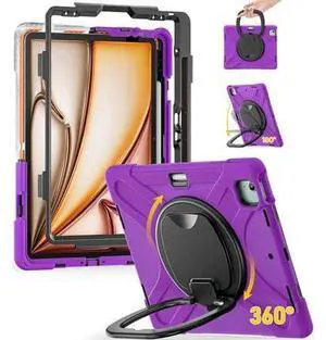 VoltSync Case for iPad Air 13 Inch M3 2025/ M2 2024 & iPad Pro 12.9 6th/5th/4th/3rd Gen: Military Grade Silicone Protective Cover with Pencil Holder, Kickstand, Swivel Handle, Shoulder Strap, Purple VoltSync Case for iPad Air 13 Inch M3 2025/ M2 2024 & iPad Pro 12.9 6th/5th/4th/3rd Gen: Military Grade Silicone Protective Cover with Pencil Holder, Kickstand, Swivel Handle, Shoulder Strap, Purple