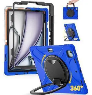 VoltSync for iPad Air 13 Inch Case M3 2025/ M2 2024, iPad Pro 12.9 (6th/5th/4th/3rd Gen), Heavy Duty Shockproof Cover with Pencil Holder, Rotating Handle Grip, Stable Kickstand, Shoulder Strap, Blue VoltSync for iPad Air 13 Inch Case M3 2025/ M2 2024, iPad Pro 12.9 (6th/5th/4th/3rd Gen), Heavy Duty Shockproof Cover with Pencil Holder, Rotating Handle Grip, Stable Kickstand, Shoulder Strap, Blue