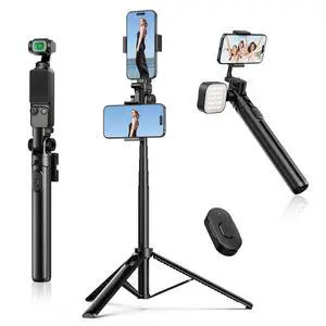 VoltSync MT-70 Extendable Tripod, 63" Selfie Stick Vlog Tripod Stand with 2 Phone Clips as Teleprompter, 360° Rotate Camera Holder for iPhone, Sony, Canon, DJI Osmo Nano, Lightweight for Travel, Black VoltSync MT-70 Extendable Tripod, 63" Selfie Stick Vlog Tripod Stand with 2 Phone Clips as Teleprompter, 360° Rotate Camera Holder for iPhone, Sony, Canon, DJI Osmo Nano, Lightweight for Travel, Black