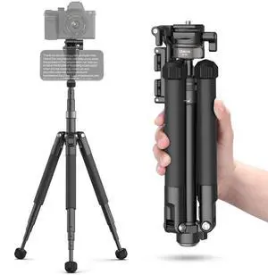 VoltSync MT-63 Portable Vlog Tripod, 57" Foldable Aluminum Alloy Extendable Camera Tripod with 2 in 1 Phone Clip, 360° Ball Head Travel Lightweight Tripod for iPhone/Android/Camera, Load 5KG/11LBS VoltSync MT-63 Portable Vlog Tripod, 57" Foldable Aluminum Alloy Extendable Camera Tripod with 2 in 1 Phone Clip, 360° Ball Head Travel Lightweight Tripod for iPhone/Android/Camera, Load 5KG/11LBS