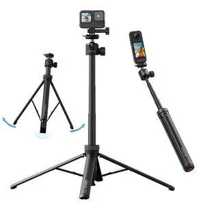 VoltSync TT24 CKa Quick-Release Selfie Stick Tripod with One-Touch Opening, 59" Extension Pole Adjustable Handle Grip with Ball Head, Compatible for Cameras, Insta360/GoPro/DJI, Action Camera, Phones VoltSync TT24 CKa Quick-Release Selfie Stick Tripod with One-Touch Opening, 59" Extension Pole Adjustable Handle Grip with Ball Head, Compatible for Cameras, Insta360/GoPro/DJI, Action Camera, Phones