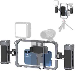 VoltSync Universal Phone Video Rig Kit with Handles, Aluminum Handheld Stabilizer Phone Video Filmmaking Grip for Video Maker Videographer with Cold Shoe for iPhone 16 15 14 13 Mini Pro Max 8 Plus VoltSync Universal Phone Video Rig Kit with Handles, Aluminum Handheld Stabilizer Phone Video Filmmaking Grip for Video Maker Videographer with Cold Shoe for iPhone 16 15 14 13 Mini Pro Max 8 Plus