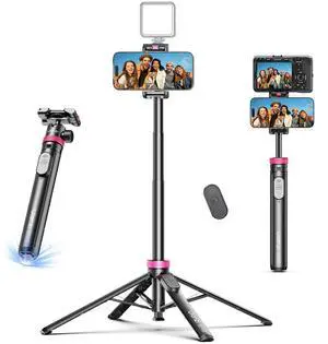 VoltSync 0.01s Auto Pop Open Phone Tripod with Remote, MT44B 59'' Selfie Stick Tripod w Dual Mount for Phone & Camera for Vlog/Live/Travel, Cell Phone Stand 360° Ball Head for iPhone 17Pro Max/Android VoltSync 0.01s Auto Pop Open Phone Tripod with Remote, MT44B 59'' Selfie Stick Tripod w Dual Mount for Phone & Camera for Vlog/Live/Travel, Cell Phone Stand 360° Ball Head for iPhone 17Pro Max/Android