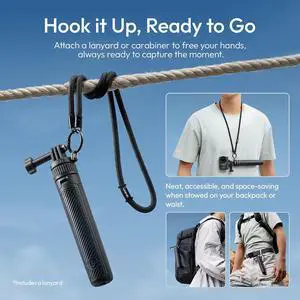 VoltSync 23.62" Action Camera Selfie Stick Tripod Stand w Neck Lanyard, MT92 Portable Adjustable Vlog Handle Grip for GoPro 13/12/11/10/9/8/7/6, Xtra Edge, DJI Osmo Action 6/5 Pro/4/3, Insta360 VoltSync 23.62" Action Camera Selfie Stick Tripod Stand w Neck Lanyard, MT92 Portable Adjustable Vlog Handle Grip for GoPro 13/12/11/10/9/8/7/6, Xtra Edge, DJI Osmo Action 6/5 Pro/4/3, Insta360