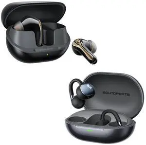 VoltSync Air5 Pro+ Noise Cancelling Earbuds & Clip1 Titanium Black Open Ear Clip-On Headphones VoltSync Air5 Pro+ Noise Cancelling Earbuds & Clip1 Titanium Black Open Ear Clip-On Headphones