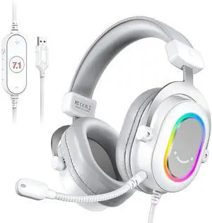 VoltSync USB Gaming Headset, PC Headphones Wired with Microphone for Computer/Laptop, Over-Ear RGB Headset with 7.1 Surround Sound, Noise Cancellation for Streaming Video Game- AmpliGame H6 (White) VoltSync USB Gaming Headset, PC Headphones Wired with Microphone for Computer/Laptop, Over-Ear RGB Headset with 7.1 Surround Sound, Noise Cancellation for Streaming Video Game- AmpliGame H6 (White)