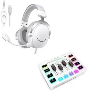 VoltSync USB PC Headset and Audio Mixer,Streaming Over-Ear Wired Headphones with 3.5mm Audio Jack,Detachable Microphone,Gaming Mixer with Slider Fader,XLR Microphone Interface,for Podcast(H9W+SC3W) VoltSync USB PC Headset and Audio Mixer,Streaming Over-Ear Wired Headphones with 3.5mm Audio Jack,Detachable Microphone,Gaming Mixer with Slider Fader,XLR Microphone Interface,for Podcast(H9W+SC3W)