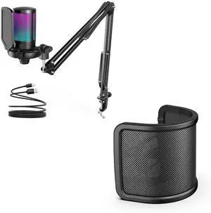 VoltSync Gaming PC USB Microphone Kit with Metal Pop Filter, Podcast Condenser Mic with Boom Arm Bundle, Mute Button, RGB, Streaming Mic for Recording, Videos, Twitch, YouTube (A6T+U1) VoltSync Gaming PC USB Microphone Kit with Metal Pop Filter, Podcast Condenser Mic with Boom Arm Bundle, Mute Button, RGB, Streaming Mic for Recording, Videos, Twitch, YouTube (A6T+U1)