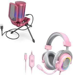 VoltSync AmpliGame PC Gaming Streaming USB Microphone and PC Gaming Headset,Condenser RGB Mic with Pop Filter,Shock Mount,Computer RGB Over-Ear Headphones with 7.1 Surround Sound for PS4/PS5(A6R+H6P) VoltSync AmpliGame PC Gaming Streaming USB Microphone and PC Gaming Headset,Condenser RGB Mic with Pop Filter,Shock Mount,Computer RGB Over-Ear Headphones with 7.1 Surround Sound for PS4/PS5(A6R+H6P)