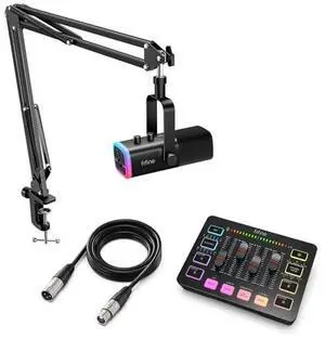 VoltSync Gaming Streaming Bundle with XLR Microphone Kit, PC Mixer, XLR Cable 10ft, Dynamic Mic with Gain Knob, Mute Button, RGB Audio Mixer Set with Individual Control, Volume Fader for Vocal Recordi VoltSync Gaming Streaming Bundle with XLR Microphone Kit, PC Mixer, XLR Cable 10ft, Dynamic Mic with Gain Knob, Mute Button, RGB Audio Mixer Set with Individual Control, Volume Fader for Vocal Recordi