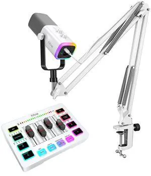 VoltSync XLR/USB Microphone with Gaming Audio Mixer Kit, Dynamic Streaming Mic with Boom Arm, RGB, Tap-to-Mute, Computer PC XLR Mixer Bundle for Podcast/Vocal/Recording/Game Video (AM8T+SC3 White) VoltSync XLR/USB Microphone with Gaming Audio Mixer Kit, Dynamic Streaming Mic with Boom Arm, RGB, Tap-to-Mute, Computer PC XLR Mixer Bundle for Podcast/Vocal/Recording/Game Video (AM8T+SC3 White)