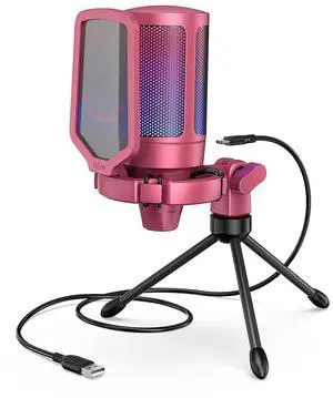 VoltSync AmpliGame PC Gaming Streaming USB Microphone, RGB Desktop Microphone for Computer/Mac/PS4/PS5, Podcast, Recording, TikTok, Game Chat, Condenser Mic with Pop Filter, Shock Mount - Red VoltSync AmpliGame PC Gaming Streaming USB Microphone, RGB Desktop Microphone for Computer/Mac/PS4/PS5, Podcast, Recording, TikTok, Game Chat, Condenser Mic with Pop Filter, Shock Mount - Red