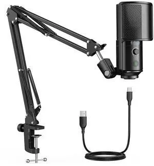 VoltSync USB Podcast Microphone, PC Computer Condenser Microphone Plug & Play Mic Kit with Boom Arm Stand, 16MM Large Diaphragm, Mute Button for Recording Singing Streaming YouTube Gaming-T669PRO1 VoltSync USB Podcast Microphone, PC Computer Condenser Microphone Plug & Play Mic Kit with Boom Arm Stand, 16MM Large Diaphragm, Mute Button for Recording Singing Streaming YouTube Gaming-T669PRO1