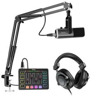 VoltSync Stream Microphone Kit with Gaming Audio Mixer, 10ft XLR Cable Wire, Recording Headphone for Podcast Studio Music Creation VoltSync Stream Microphone Kit with Gaming Audio Mixer, 10ft XLR Cable Wire, Recording Headphone for Podcast Studio Music Creation