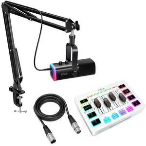 VoltSync Gaming Microphone Bundle with RGB Audio Mixer, XLR Cable, Podcast Equipment Set for Streaming, Vocal, Voice-Over, Compatible with PC with Mute, Gain Knob, Headphones Monitor (AM8T+SC3W+L9) VoltSync Gaming Microphone Bundle with RGB Audio Mixer, XLR Cable, Podcast Equipment Set for Streaming, Vocal, Voice-Over, Compatible with PC with Mute, Gain Knob, Headphones Monitor (AM8T+SC3W+L9)