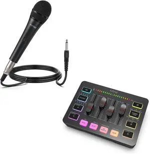 VoltSync Karaoke Microphone and Streaming 4-Channel RGB Mixer, Gaming Audio Mixer with XLR Interface for Game Voice, Podcast, Recording, YouTube, Dynamic Vocal Microphone for SpeakerK6+SC3 VoltSync Karaoke Microphone and Streaming 4-Channel RGB Mixer, Gaming Audio Mixer with XLR Interface for Game Voice, Podcast, Recording, YouTube, Dynamic Vocal Microphone for SpeakerK6+SC3