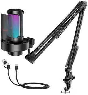 VoltSync USB Gaming Microphone Kit, PC Streaming Mic with RGB Lights, Mute, Gain Knob, Metal Boom Arm for Recording Podcast, Condenser Computer Microphone Set Compatible with PS4/PS5-AmpliGame A8T VoltSync USB Gaming Microphone Kit, PC Streaming Mic with RGB Lights, Mute, Gain Knob, Metal Boom Arm for Recording Podcast, Condenser Computer Microphone Set Compatible with PS4/PS5-AmpliGame A8T