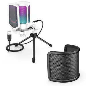 VoltSync USB Gaming Microphone with Pop Filter Bundle, PC Streaming Mic with Quick Mute Kit, RGB Recording Podcasting Condenser Mic for YouTube, Video, Studio (A6W+U1) VoltSync USB Gaming Microphone with Pop Filter Bundle, PC Streaming Mic with Quick Mute Kit, RGB Recording Podcasting Condenser Mic for YouTube, Video, Studio (A6W+U1)