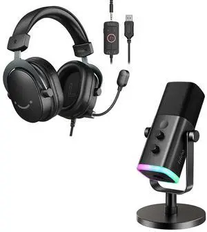 VoltSync Gaming Headset and XLR Dynamic Microphone Bundle, USB Headset Set with 7.1 Surround Sound for PS5/PS4, Podcast Recording Mic with RGB, Mute Button, Headphones Jack for Vocal YouTube (H9+AM8) VoltSync Gaming Headset and XLR Dynamic Microphone Bundle, USB Headset Set with 7.1 Surround Sound for PS5/PS4, Podcast Recording Mic with RGB, Mute Button, Headphones Jack for Vocal YouTube (H9+AM8)