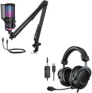 VoltSync USB Condenser Microphone Kit with Gaming Headset, Over-Ear Headphones with USB Control Box for PS5/XBOX/Switch, Computer PC Mic Set with Volume Knobs, RGB Button for Streaming (AM6T+H9) VoltSync USB Condenser Microphone Kit with Gaming Headset, Over-Ear Headphones with USB Control Box for PS5/XBOX/Switch, Computer PC Mic Set with Volume Knobs, RGB Button for Streaming (AM6T+H9)