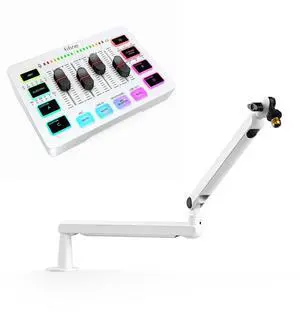 VoltSync Audio Mixer and Arm Mic Stand Set,Gaming Streaming PC Mixer with Slider Fader,Monitoring,Low Profile Stand with Desk Mount, Cable Management for Recording Game Video Creation(SC3W+BM88W) VoltSync Audio Mixer and Arm Mic Stand Set,Gaming Streaming PC Mixer with Slider Fader,Monitoring,Low Profile Stand with Desk Mount, Cable Management for Recording Game Video Creation(SC3W+BM88W)