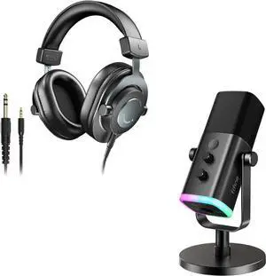 VoltSync XLR/USB Microphone and Studio Monitor Headphones Set, Computer Recording Mic with Mute Button, RGB, Over Ear Wired Headset Pack for YouTube Podcasting Streaming Gaming (AM8+H8) VoltSync XLR/USB Microphone and Studio Monitor Headphones Set, Computer Recording Mic with Mute Button, RGB, Over Ear Wired Headset Pack for YouTube Podcasting Streaming Gaming (AM8+H8)