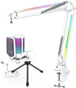 VoltSync Condenser USB Microphone & RGB Microphone Boom Arm Bundle, PC Gaming Streaming Mic with Mute & Gain, Heavy Duty Adjustable RGB Desk Mic Mount for Studio, Podcasting-A6VW+BM38W VoltSync Condenser USB Microphone & RGB Microphone Boom Arm Bundle, PC Gaming Streaming Mic with Mute & Gain, Heavy Duty Adjustable RGB Desk Mic Mount for Studio, Podcasting-A6VW+BM38W