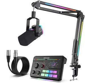VoltSync Gaming Dynamic Mic Bundle: XLR/USB Mic Kit with RGB Boom Arm,3 EQ Audio Mixer with Voice Changer and 10ft XLR Cable for Streaming/Podcast/Game Voice (AM8PROT+SC8+L9) VoltSync Gaming Dynamic Mic Bundle: XLR/USB Mic Kit with RGB Boom Arm,3 EQ Audio Mixer with Voice Changer and 10ft XLR Cable for Streaming/Podcast/Game Voice (AM8PROT+SC8+L9)
