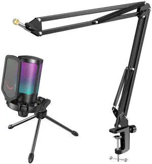 VoltSync Gaming USB Microphone Bundle with Mic Boom Arm, Condenser Mic with Quick Mute, RGB Light for Streaming, Suspension Scissor Arm Stand Kit for Recording Voice-Over Studio (A6V+CS1) VoltSync Gaming USB Microphone Bundle with Mic Boom Arm, Condenser Mic with Quick Mute, RGB Light for Streaming, Suspension Scissor Arm Stand Kit for Recording Voice-Over Studio (A6V+CS1)