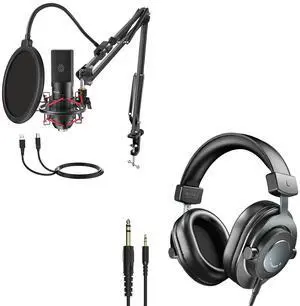 VoltSync USB Microphone Set, 1/4 or 1/8 Podcast Monitoring Wired Headphones, Gaming Microphone Kit Bundle for Streaming, Podcast, Home Studio, Headphones with Detachable Cables (T732+H8) VoltSync USB Microphone Set, 1/4 or 1/8 Podcast Monitoring Wired Headphones, Gaming Microphone Kit Bundle for Streaming, Podcast, Home Studio, Headphones with Detachable Cables (T732+H8)