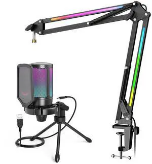 VoltSync USB Gaming Microphone Bundle, Condenser PC Mic with RGB Control, Boom Arm Stand, Gain Knob, Mute Button, Metal Boom Arm with 3/8 to 5/8 Adapter for Streaming YouTube Video (A6V+BM38) VoltSync USB Gaming Microphone Bundle, Condenser PC Mic with RGB Control, Boom Arm Stand, Gain Knob, Mute Button, Metal Boom Arm with 3/8 to 5/8 Adapter for Streaming YouTube Video (A6V+BM38)