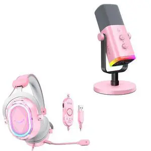 VoltSync Gaming Recording Microphone and Over-Ear Headset Bundle, Computer PC Mic and USB Gamer Headset Pack with Headphones Jack, RGB Button, Mute, Noise Canceling, 4 EQ Modes-AM8P+H13P VoltSync Gaming Recording Microphone and Over-Ear Headset Bundle, Computer PC Mic and USB Gamer Headset Pack with Headphones Jack, RGB Button, Mute, Noise Canceling, 4 EQ Modes-AM8P+H13P