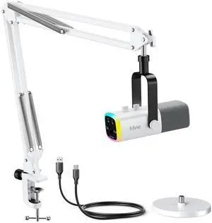 VoltSync XLR/USB Gaming Microphone Bundle with Metal Boom Arm, Dynamic RGB Mic with Mute, Gain, Monitoring for Streaming, Vocal Recording, Podcast Arm Stand for Home Studio Video Creation (AM8W+CS1W) VoltSync XLR/USB Gaming Microphone Bundle with Metal Boom Arm, Dynamic RGB Mic with Mute, Gain, Monitoring for Streaming, Vocal Recording, Podcast Arm Stand for Home Studio Video Creation (AM8W+CS1W)